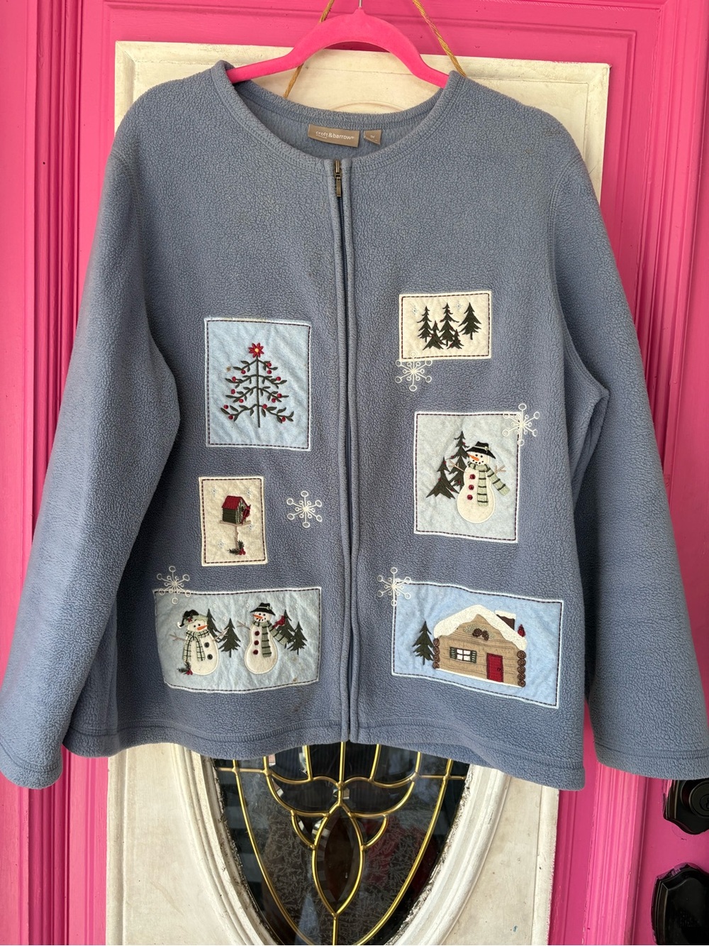 croft & barrow Blue Holiday Patchwork Fleece Jacket